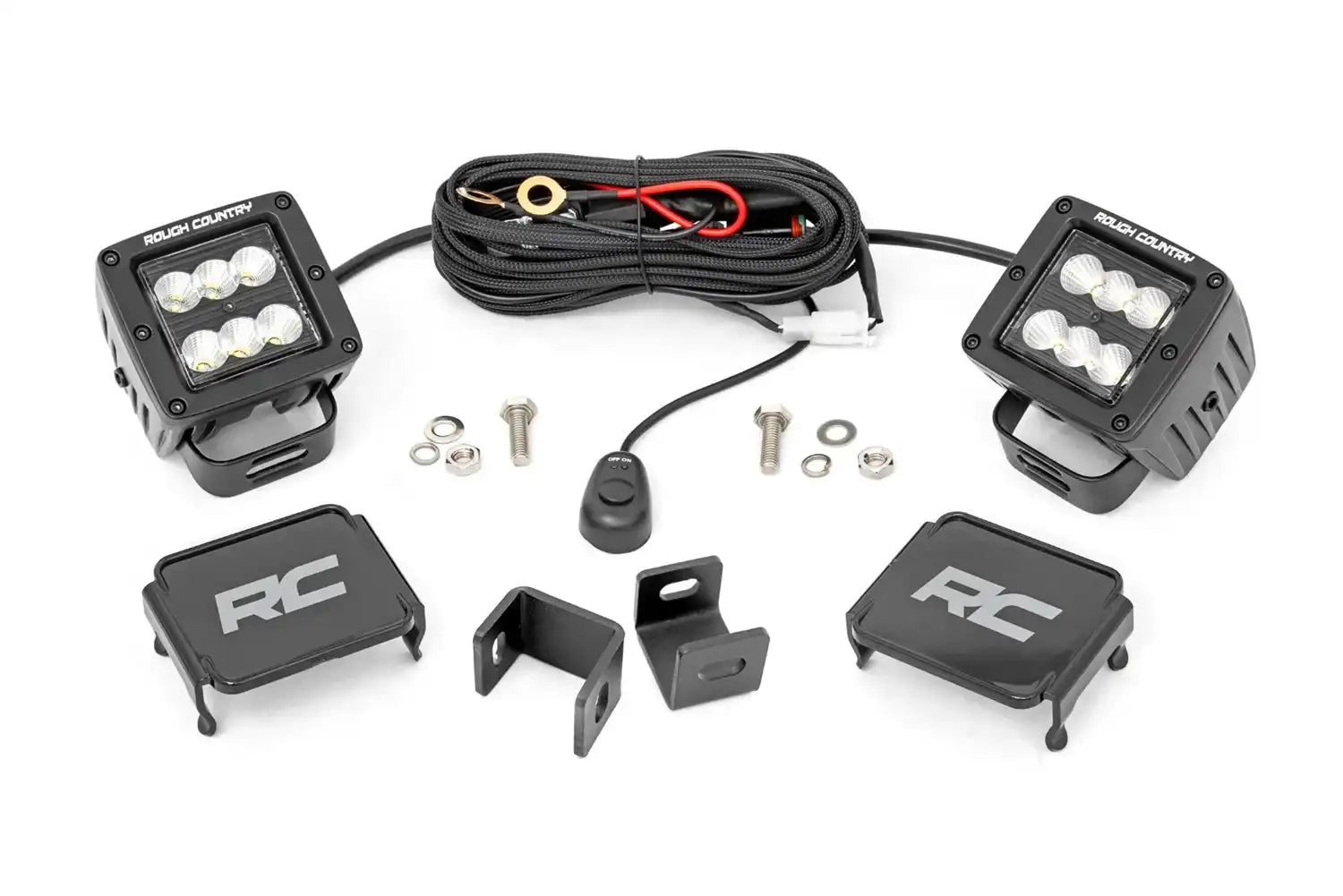 LED Light Ditch Mount 2 Inch Black Series Pair Flood Pattern 21-Up Ford Bronco Rough Country main image 1