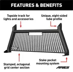 ARIES 1110105 - AdvantEDGE Black Aluminum Headache Rack, Select Silverado, Sierra 2500, 3500 HD