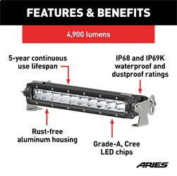 ARIES 1501260 - 10 Single-Row LED Light Bar (4,900 Lumens)