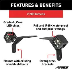 ARIES 1501305 - Jeep Wrangler JL, Gladiator Windshield Lights and Brackets