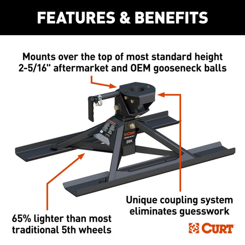 CURT 16051 CrossWing 20K 5th Wheel Hitch with Bed Protectors for 2-5/16 Gooseneck
