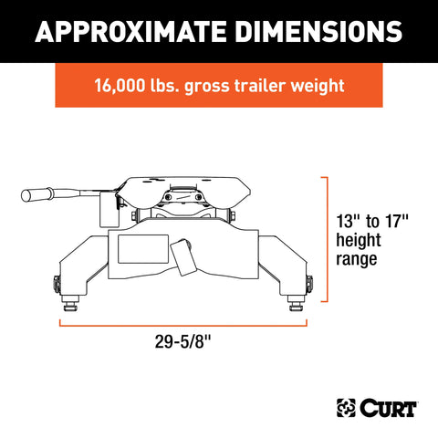 CURT 16063 A16 5th Wheel Hitch, Select Silverado, Sierra 2500, 3500 HD, 8' Bed Puck System