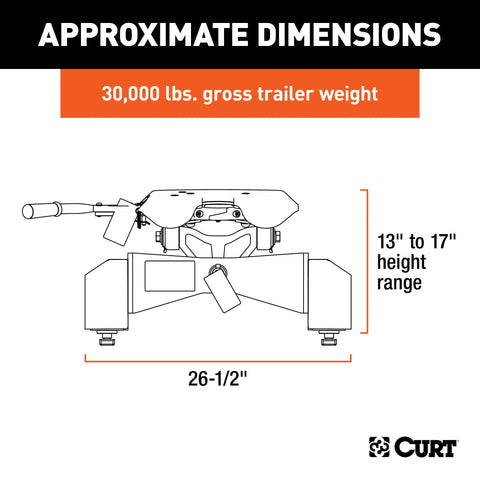 CURT 16070 A30 5th Wheel Hitch, Select Silverado, Sierra 2500, 3500 HD, 8' Bed Puck System