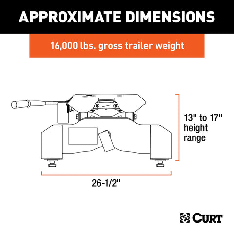CURT 16091 A16 5th Wheel Hitch, Select Silverado, Sierra 2500, 3500 HD, 8' Bed Puck System