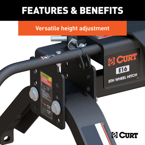CURT 16116 E16 5th Wheel Hitch with Base Rails, 16,000 lbs