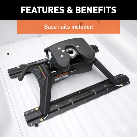 CURT 16121 A16 5th Wheel Hitch with Base Rails, 16,000 lbs