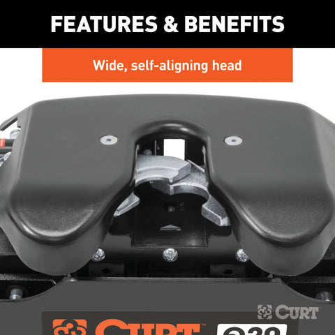CURT 16131 Q20 5th Wheel Hitch with Base Rails, 20,000 lbs