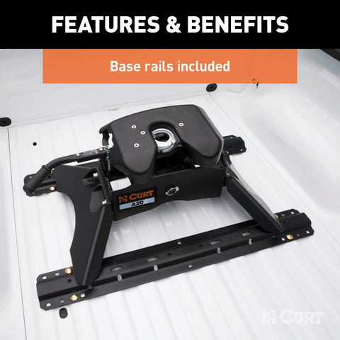 CURT 16141 A20 5th Wheel Hitch with Base Rails, 20,000 lbs
