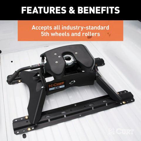 CURT 16150 Universal 5th Wheel Base Rails, 25K (4-Bolt Mount, Gloss Black)