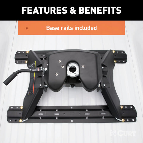 CURT 16181 A25 5th Wheel Hitch with Base Rails, 25,000 lbs