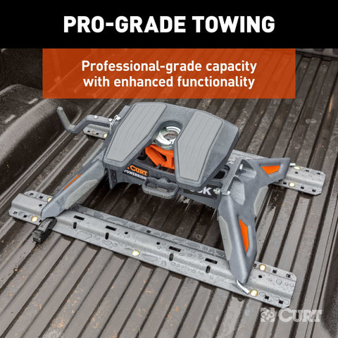 CURT 16321 PowerRide 30K 5th Wheel Hitch with Base Rails, 30,000 lbs