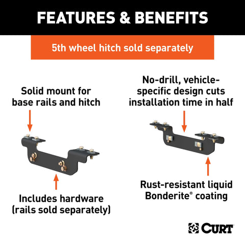 CURT 16411 - Custom 5th Wheel Brackets Select Silverado Sierra (Except Cab/Chassis)