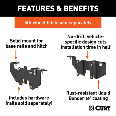 CURT 16419 Custom 5th Wheel Brackets, Select Dodge Ram 1500 (Except Extended Crew Cab)