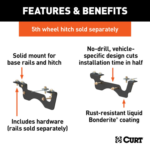 CURT 16431 Custom 5th Wheel Brackets, Select Ford F-250, F-350, F-450 Super Duty