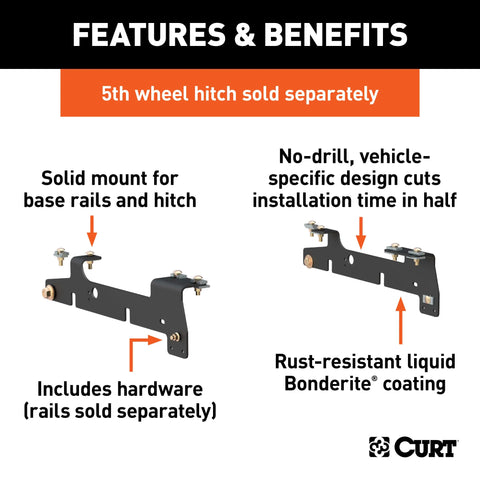 CURT 16437 5th Wheel Installation Brackets, Select Ford F-150, F-250