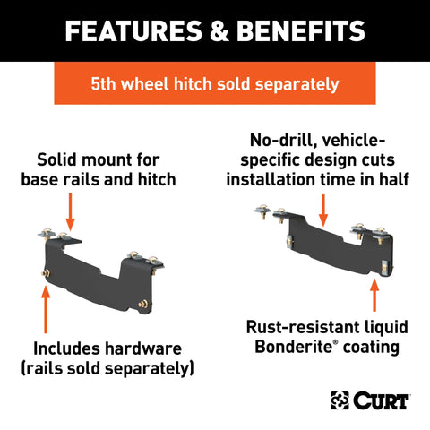 CURT 16441 Custom 5th Wheel Brackets, Select Ford F-150 (Except 5.5' Bed)