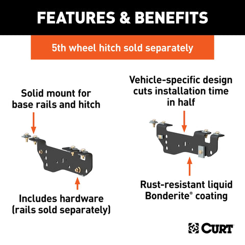 CURT 16448 Custom 5th Wheel Brackets, Select Ford F-250, F-350, F-450 Super Duty