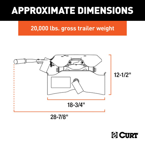CURT 16540 A20 5th Wheel Hitch Head Only, Legs or Roller Required, 20,000 lbs