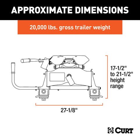 CURT 16541 A20 5th Wheel Slider Hitch for Short Bed Trucks, 20,000 lbs
