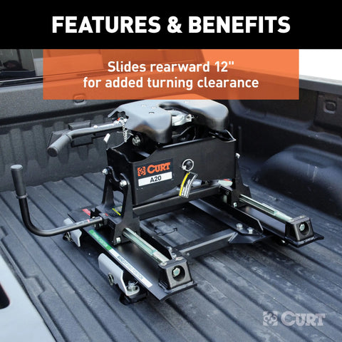 CURT 16541 A20 5th Wheel Slider Hitch for Short Bed Trucks, 20,000 lbs