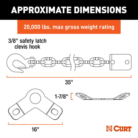 CURT 16614 - CrossWing 5th Wheel Safety Chain Assembly with Gooseneck Anchor Plate