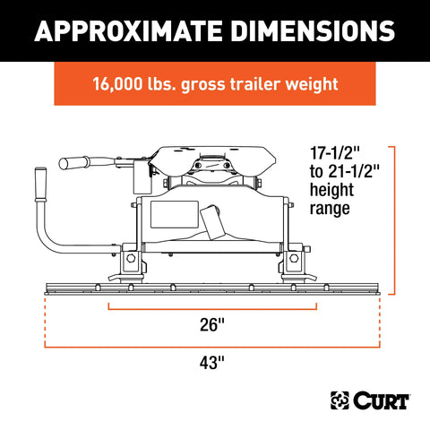 CURT 16621 A16 Sliding 5th Wheel Hitch with Rails, 16,000 lbs.
