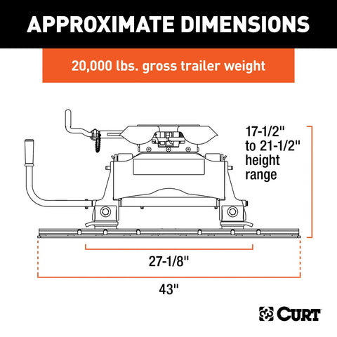 CURT 16636 Q20 Sliding 5th Wheel Hitch with Rails, 20,000 lbs.