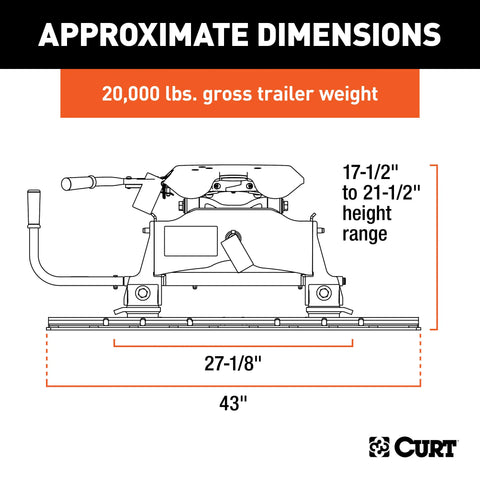 CURT 16641 A20 Sliding 5th Wheel Hitch with Rails, 20,000 lbs.
