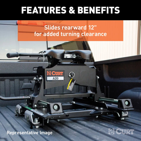 CURT 16668 A16 Sliding 5th Wheel Hitch, 16K, Select Silverado, Sierra, 6.5' Bed Puck System