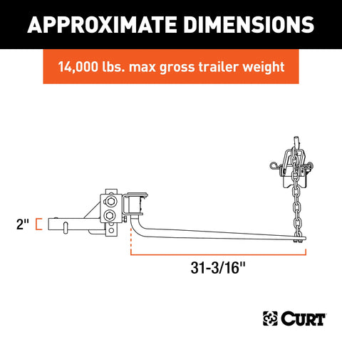 CURT 17057 Round Bar Weight Distribution Hitch with Integrated Lubrication (10-14K)