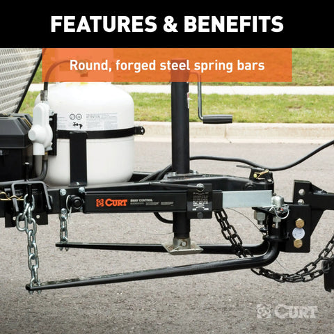 CURT 17063 Round Bar Weight Distribution Hitch with Lubrication Sway Control (10-14K)