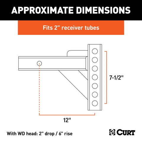 CURT 17102 Weight Distribution Shank (2 Shank, 2 Drop, 6 Rise)