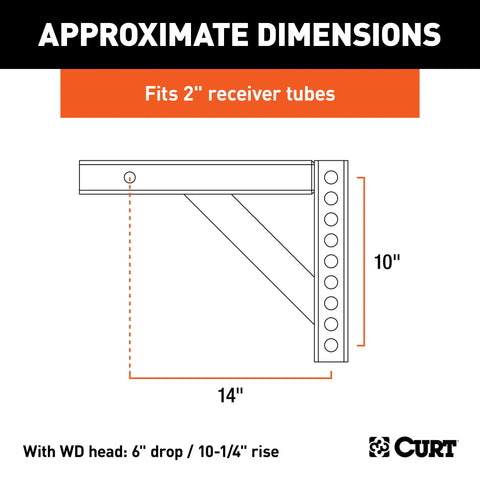 CURT 17122 Weight Distribution Shank (2 Shank, 6 Drop, 10-1/4 Rise)