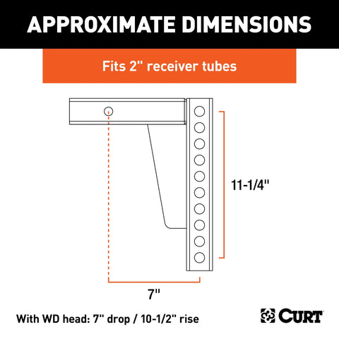 CURT 17123 Weight Distribution Shank (2 Shank, 7 Drop, 10-1/2 Rise)
