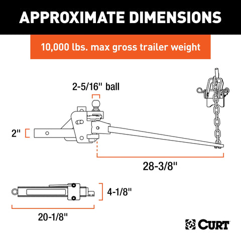 CURT 17322 Short Trunnion Bar Weight Distribution Hitch with Sway Control (8-10K, 28-3/8")