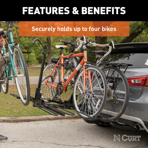 CURT 18087 Tray-Style Hitch-Mounted Bike Rack (4 Bikes, 2 Shank)