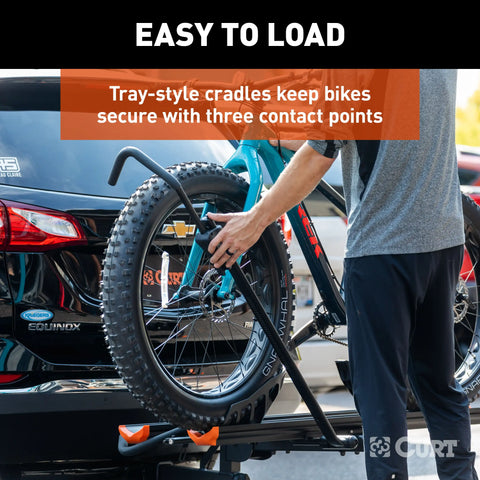 CURT 18088 Aluminum Tray-Style Hitch-Mounted Bike Rack (2 Bikes, 2 Shank)