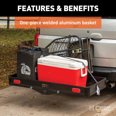 CURT 18113 49 x 22 Black Aluminum Basket Cargo Carrier (Fixed 2 Shank, 500 lbs.)