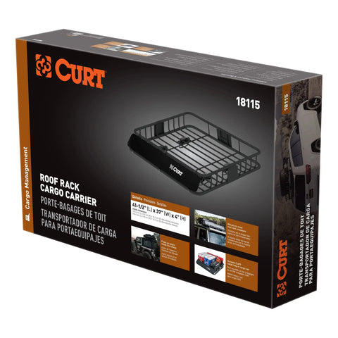 CURT 18115 Universal 42 x 37-Inch Black Steel Roof Rack Rooftop Cargo Carrier