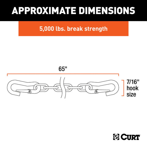 CURT 19749 65 Safety Chains with 2 Snap Hooks Each (5,000 lbs, Vinyl-Coated, 2-Pack)