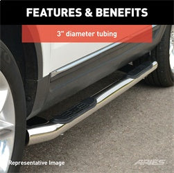 ARIES 200104-2 - 3 Round Polished Stainless Side Bars, Select Kia Sportage