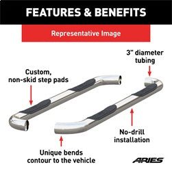 ARIES 203038-2 - 3 Round Polished Stainless Side Bars, Select Ford Bronco
