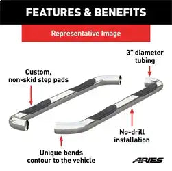 ARIES 203039-2 - 3 Round Polished Stainless Side Bars, Select Ford F-150