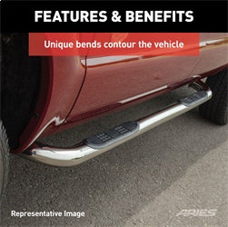 ARIES 204009-2 - 3 Round Polished Stainless Side Bars, Select Silverado, Sierra 1500, 2500, 3500
