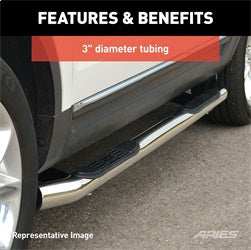 ARIES 204053-2 - 3 Round Polished Stainless Side Bars, Select Chevy Silverado, GMC Sierra 1500