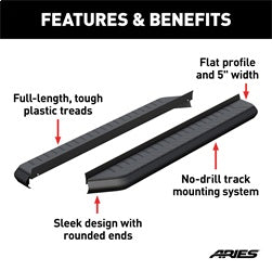 ARIES 2051973 - AeroTread 5 x 73 Black Stainless Running Boards (No Brackets)
