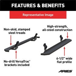 ARIES 2055515 - RidgeStep 6-1/2 x 85 Black Steel Running Boards, Select Ram 1500 to 5500