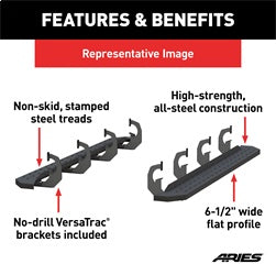 ARIES 2055517 - RidgeStep 6-1/2 x 75 Black Steel Running Boards, Select Ford F-150
