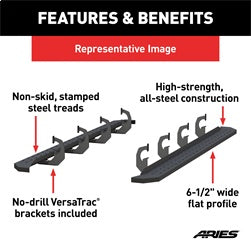 ARIES 2055518 - RidgeStep 6-1/2 x 91 Black Steel Running Boards, Select Ford F-150