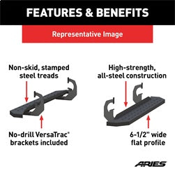 ARIES 2055529 - RidgeStep 6-1/2 x 53 Black Steel Running Boards, Select Silverado, Sierra